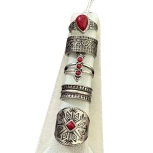 Free People Silver and Red Ring Set